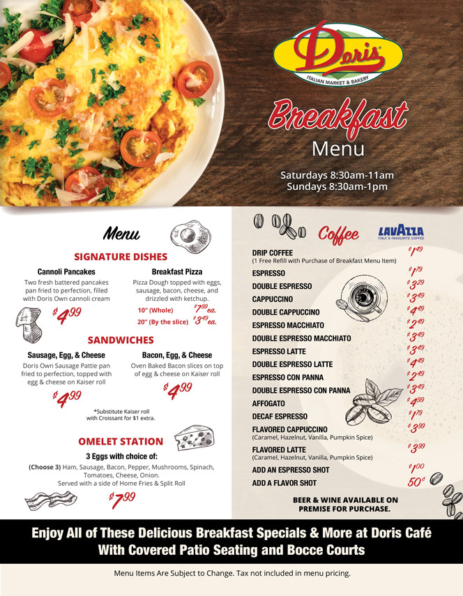 Breakfast Menu North Palm Beach Location Only Doris Market