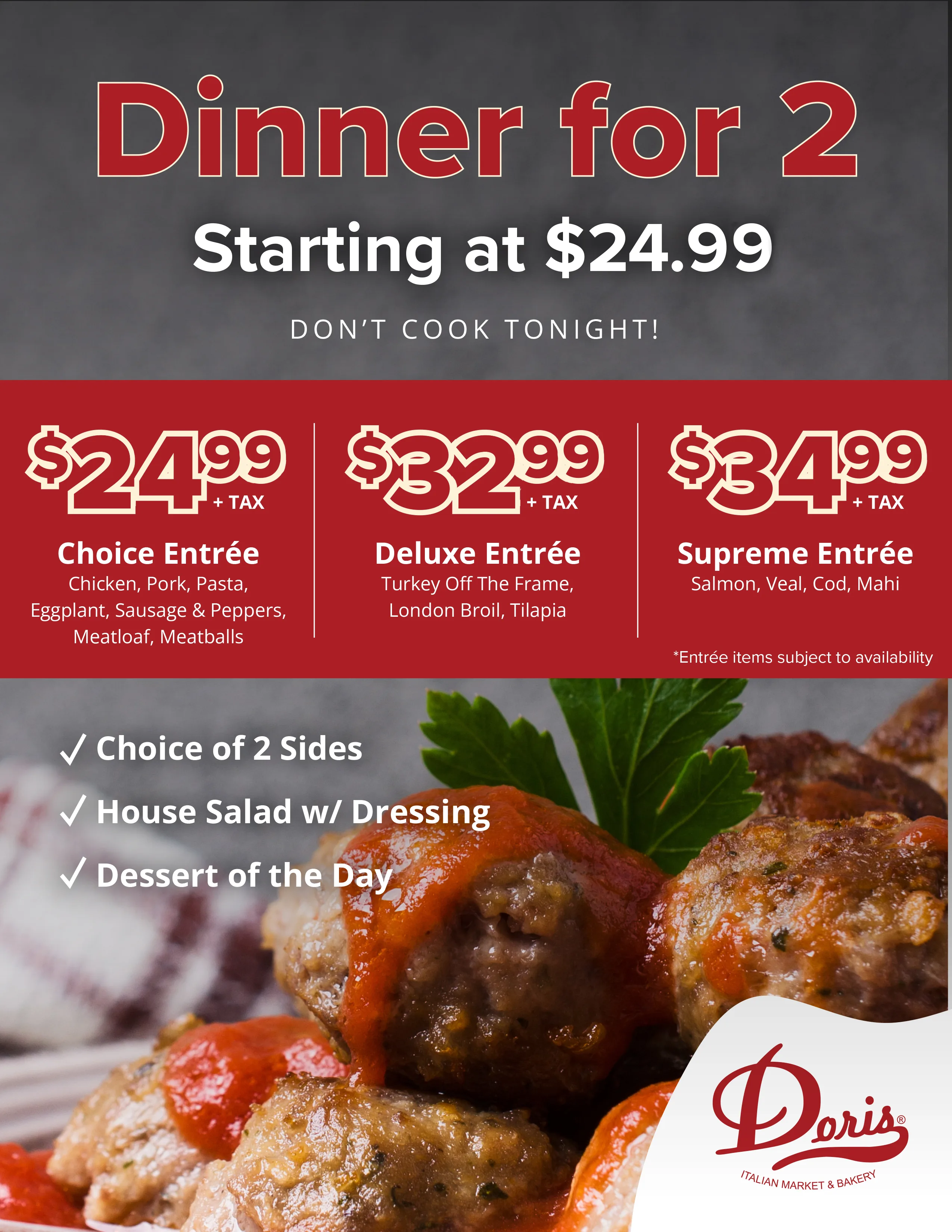 Doris Dinner for 2 Flyer